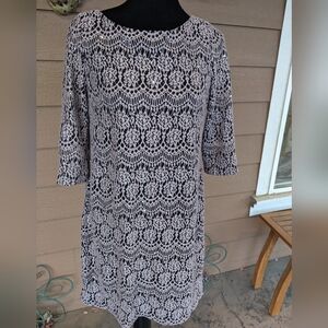 Jessica Howard Black Slip Dress with Taupe Floral Crotchet Overlay with Sequins